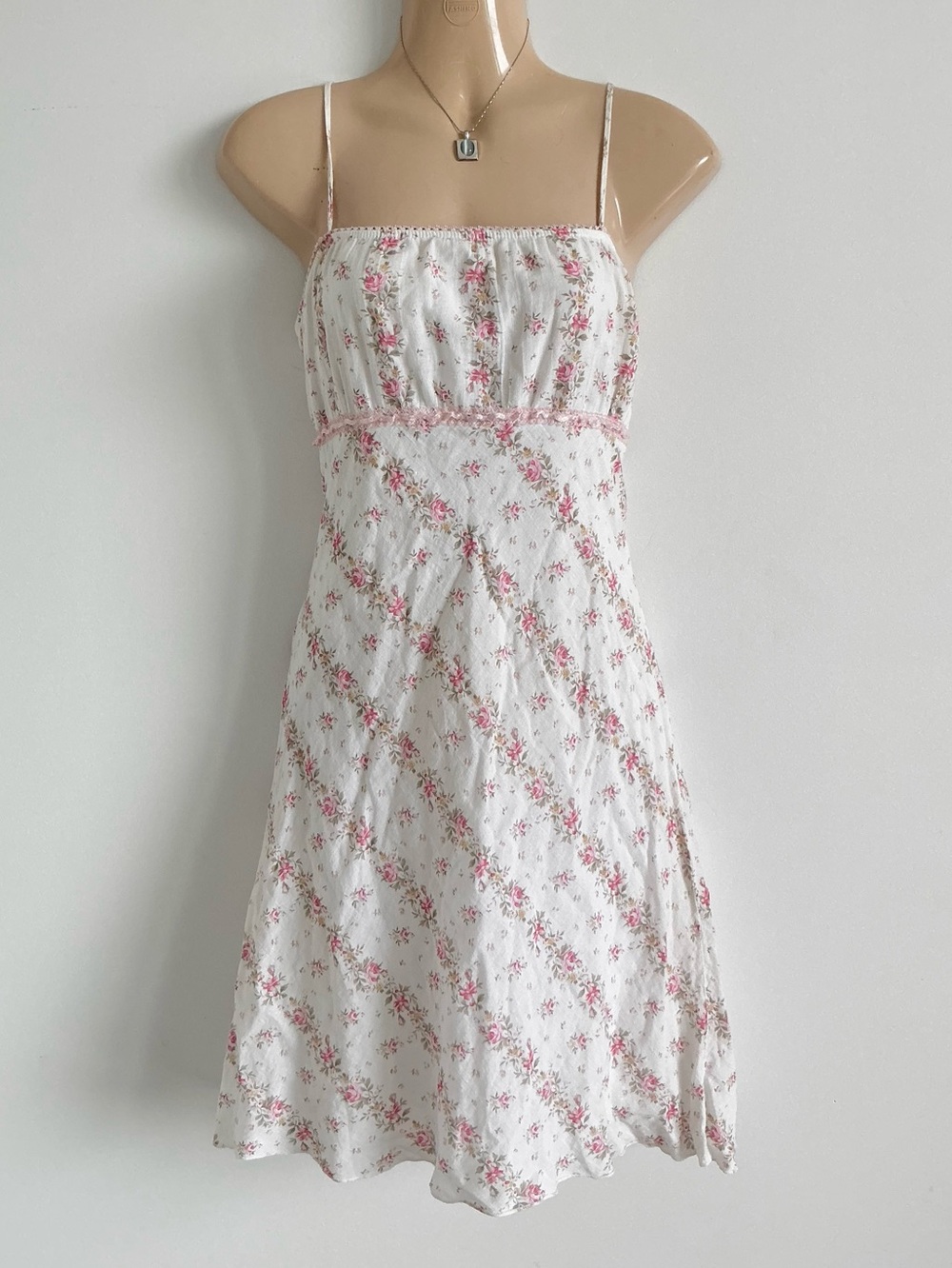 Vintage y2k dainty pink floral empire waist dress